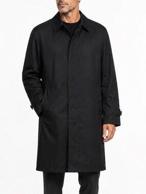 Vintage 60s Koratron Men’s Black Raincoat Overcoat Hidden Button Size 38L